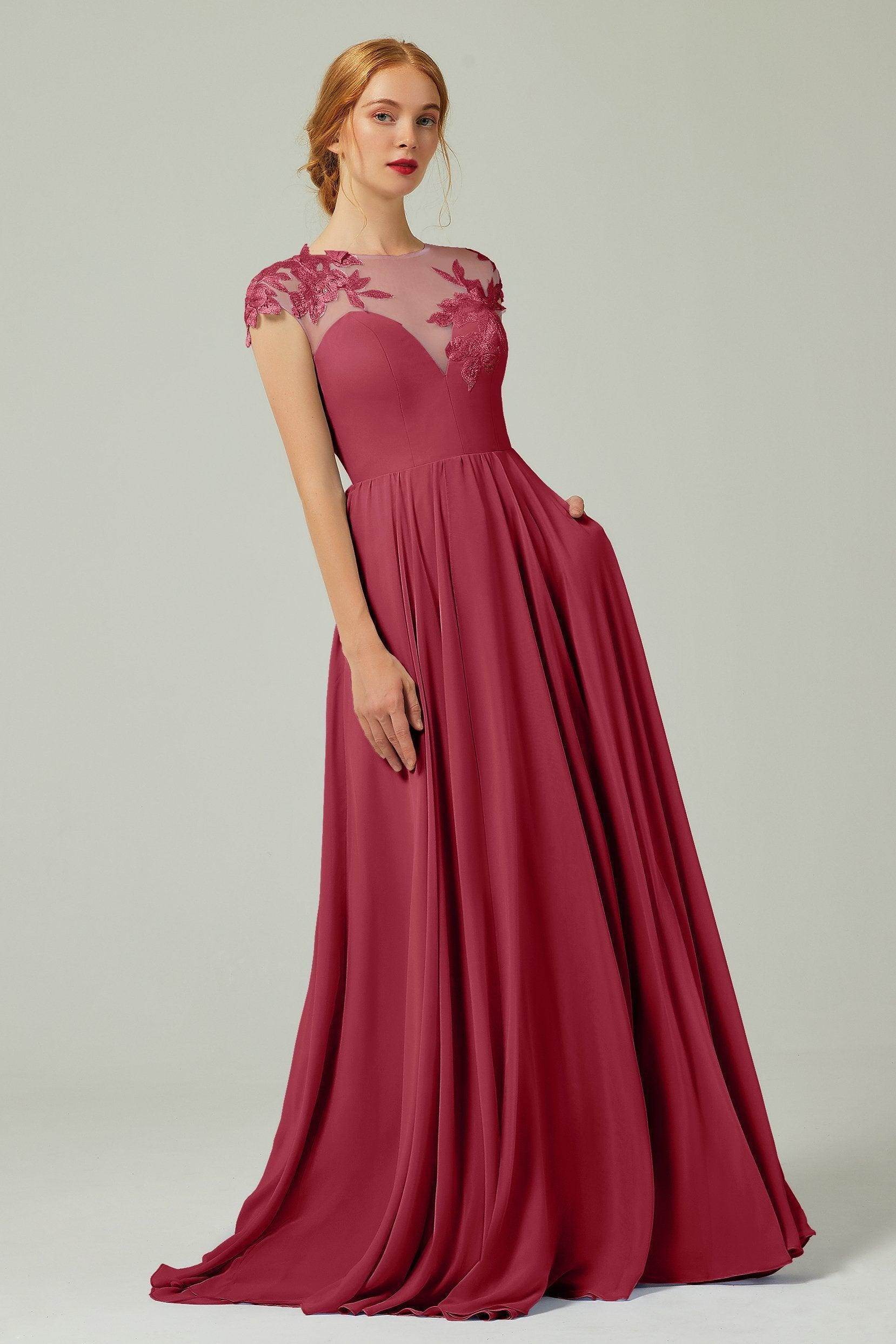A-Line Sweep-Brush-Train Chiffon Bridesmaid Dress CB0248PS - COCOMELODY